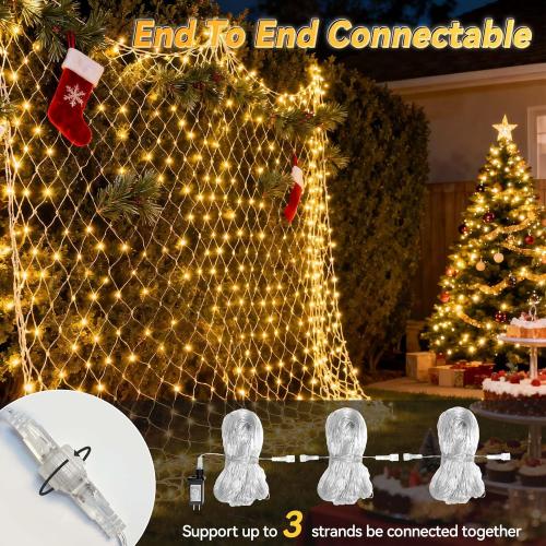 LitHome 10 x 10FT Gazebo Net Lights Outdoor, 8 Modes Christmas Net Lights Waterproof, 280 LED Christmas Mesh Light Connectable, Warm White Mesh Light Plug in for Bushes, Patio, Pergolas, Garden Decor