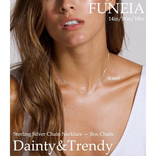 FUNEIA 925 Sterling Silver Necklace for Women Trendy Dainty Real Silver Chain Necklace Simple Thin Box Chain Beaded Chain Snake Chain Herringbone Necklaces Jewelry 14/16/18 Inch