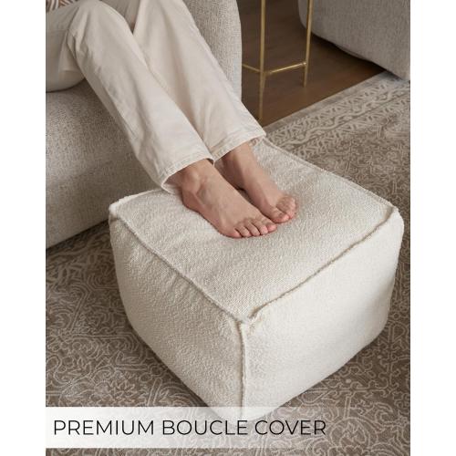 ZICOTO Beautiful Boucle Pouf Ottoman and Foot Rest - Elevate Your Living Room Decor with Lightweight Comfort and Charm - A Round Modern Foam Filled Foot Stool Perfect to Rest Your Feet