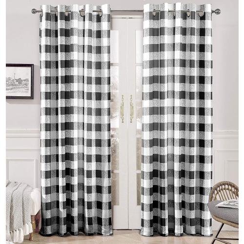 DriftAway Buffalo Plaid Check Curtains Black and White Buffalo Checkered Blackout Curtains for Farmhouse Bedroom Living Room Darkening Thermal Country Window Treatment Curtains 2 Panels 96 Inch Long