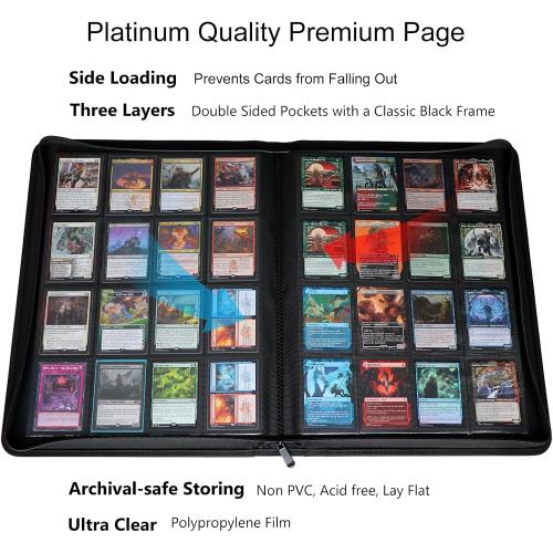 16 Pocket 1024 Card Binder, Large Ringless Side Loading Pockets Trading Card Album Folder for TCG