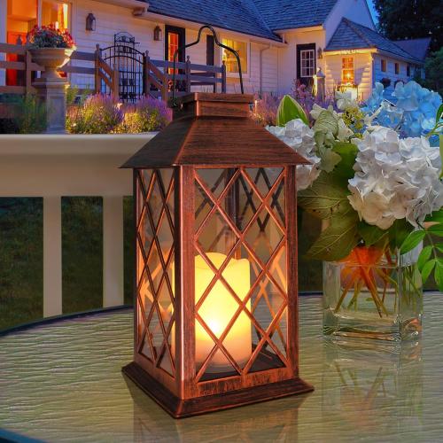 TAKE ME Size  14 Solar Lantern Outdoor Garden Hanging Lantern Waterproof LED Flickering Flameless Candle Mission Lights for Table,Outdoor,Mothers Day Gifts Mom Wife