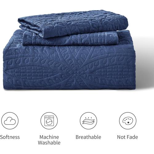 Love's cabin Quilts for Queen Bed Navy Blue Bedspreads - Soft Bed Summer Lightweight Bedspread Comforter - Modern Style Coin Pattern Coverlet for All Season - 3 Pieces (1 Quilt, 2 Pillow Shams)