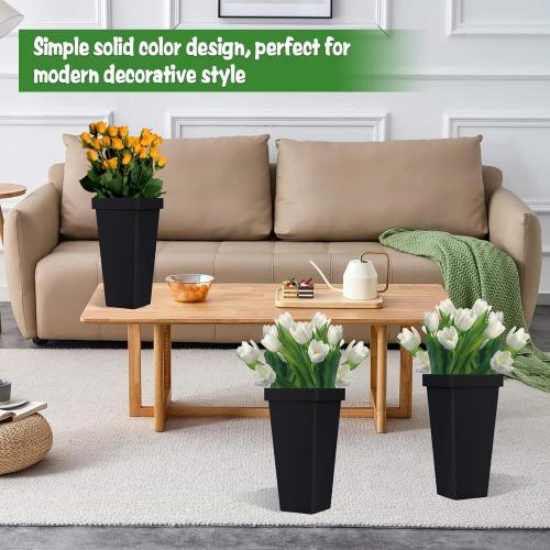 8 Pack Flower Buckets for Cut Flowers 13.4 Inch Plastic Floral Buckets Modern Square Vases for Centerpieces Display Decorative Plastic Vases for Home Office Wedding Decorations-Black