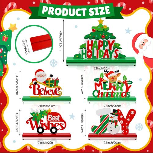 5PCS Christmas Table Decorations, Wooden Christmas Decorations, Seasonal Holiday Centerpieces, Winter Tabletop Display for Holiday Celebration, Xmas Home Decor