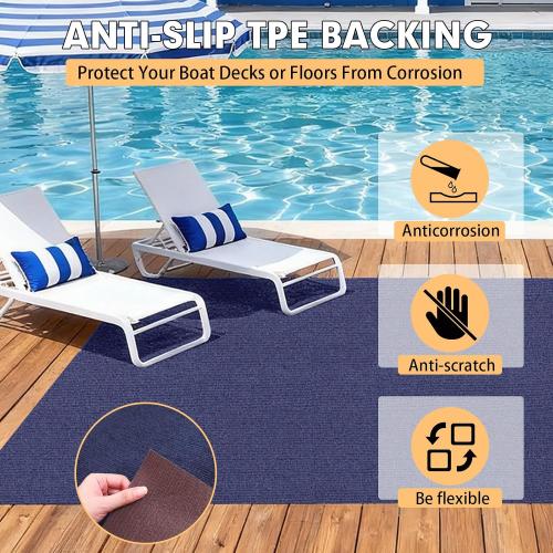 Grefinity Marine Carpet,5 FT x 10 FT Deep Blue Indoor Outdoor Carpet 0.2 Thick Boat Rug with Water-Proof TPE Backing for Home, Patio, Porch, Deck