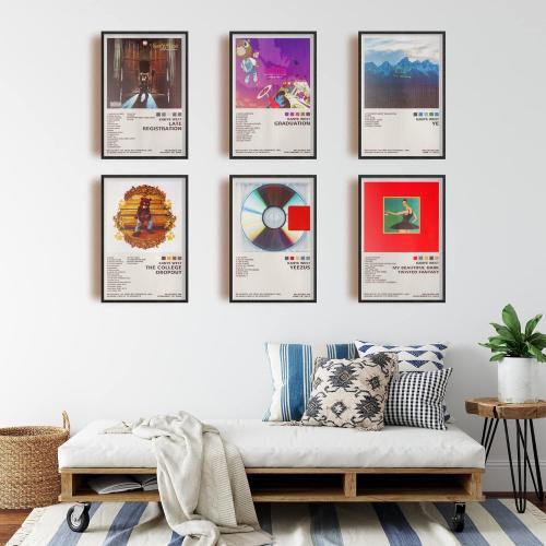 ManRule Kanye West Poster Set of 6 Album Cover Posters 8 by 12 inch Music Posters for Room Aesthetic Canvas Wall Art for Teens Room Decor UNFRAMED (Kanye West)