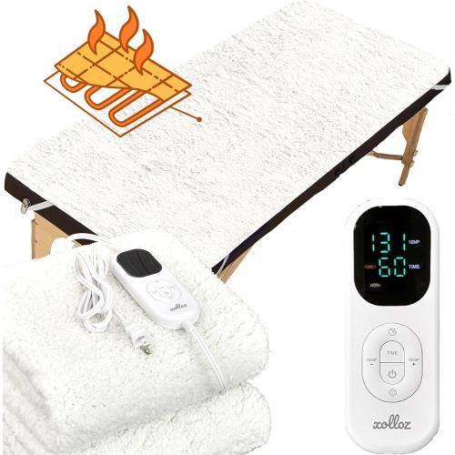 Massage Table Warmer Heating Pad – Heated Massage Table Pad with Adjustable Temperature (104°F-131°F), Auto Shut-Off Timer, Dense Coil Heating, Sherpa Fabric, 71x31 (180x78 cm) Massage Heating Pad