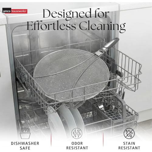 Amco 13 Splatter Screen with Foldable Handles - Stainless Steel Odor Absorber, Dishwasher Safe Versatile Kitchen Tool for Pans of All Sizes - Prevents Messy Splatters