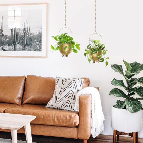 AceList Boho Gold Metal Hanging Planters,  with Hooks & Chains - Versatile Wall & Ceiling Plant Hangers for Indoor/Outdoor Décor