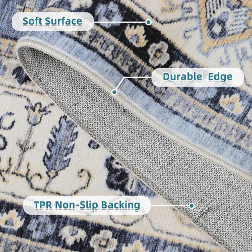 Dripex Vintage Washable Area Rug - 5x8 Distressed Rugs for Living Room Bedroom Oriental Medallion Floral Print Carpet Low-Pile Indoor Soft Non-Slip Accent Rug Farmhouse Office Home Decor