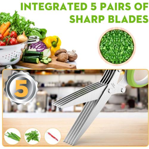 Fun Unique Kitchen Gadgets: Herb Scissors Set - Updated 2026 Cool Kitchen Tools for Cutting Fresh Garden Herbs - Sharp 5-Blade Shears with Cover, Anti-Rust Stainless Steel, Dishwasher Safe (Green)