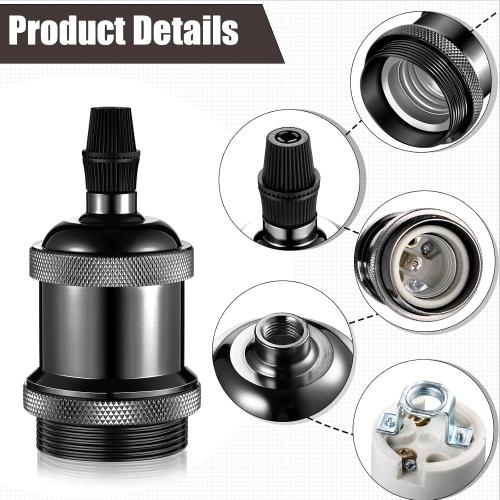 Hortsun 16 Packs E26 Vintage Ceramic Lamp Socket, Edison Industrial Pendant Metal Light Socket Replacement Screw in Light Bulb Holder for DIY Lighting, 600 Degrees Celsius Heat Resistant, Black