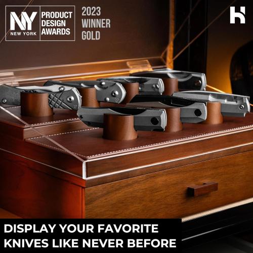 Holme & Hadfield Premium Knife Display Case for up to 30 Knives – Large Handcrafted Wooden Pocket Knife Organizer for Collections for EDC Collectors – Luxury Built to Last