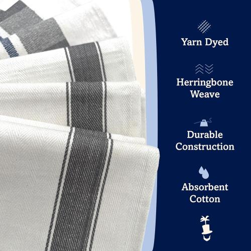 Lincoln & Palm Natural Cotton Tea Towels, 27 x 19, Set of 6 Herringbone Kitchen Dish Towels, Flour Sack Flat Woven for Drying Dishes, Hands, or Bread Proofing, Striped, Patterned Designs (Light Gray)