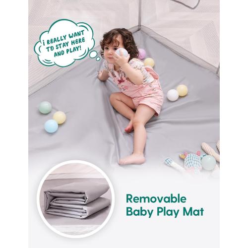 BABELIO Foldable Baby Playpen with Mat, 46 × 46 Portable Playard for Babies and Toddlers, Parents' Picks Awards Winner, Indoor & Outdoor Kids Safety Play Pen Area, Travel Fence, Grey