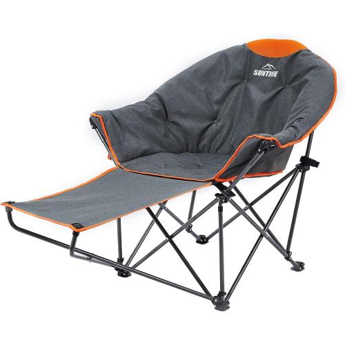 OUTDOOR LIVING SUNTIME Oversized Padded Moon Round Saucer Sofa Chair, Portable Folding Camping Chair, with Removable Footrest, Carry Bag - Orange