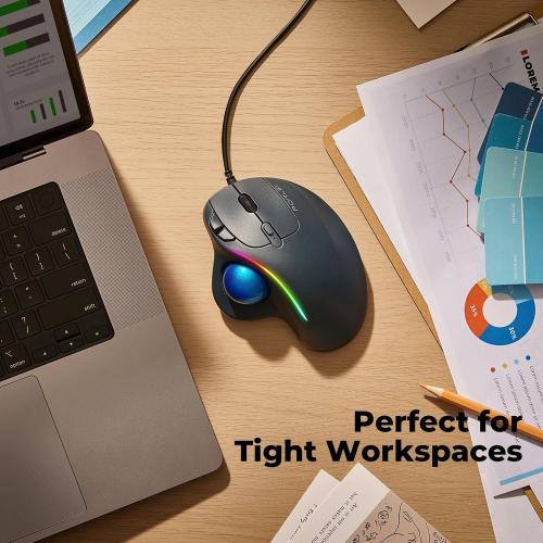 Wired Trackball Mouse with RGB Lighting, Ergonomic Thumb Control to Reduce Muscle Strain, 5 Adjustable DPI, Dual USB-C & USB-A Connectivity, Compatible with PC, Laptop, Mac, Windows-Blue