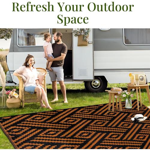 Black and Orange OPPODREAM Outdoor Rug Patio Waterproof, Large Outdoor Plastic Straw Rug, Reversible Out Door Carpet for Camping, Deck, Rv, Area Carpet for Balcony, Porch, Backyard