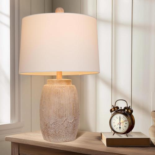 QiMH Farmhouse Table Lamps for Living Room, Bedside Lamps for NightStand, 23 Rustic Vintage Table Lamp with Natural Earth Finish, End Table Lamp for Bedroom Reading Office Entryway, Included LED Bulb