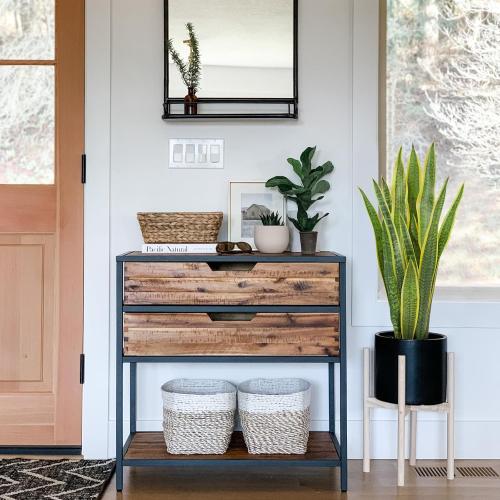 Hollyone Artificial Snake Plant Potted, 28 Inch Faux Sansevieria Trifasciata Plants Large Tall Tropical Fake Snake Plants Tree in Black Pots for Home Office Room Patio Garden Indoor Outdoor Decor