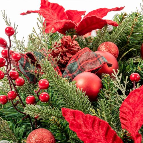 9Ft Red Poinsettias Pre-lit Christmas Garland 70 Lights Plug in,Holiday Decoration Fireplace Stairs Mantle Door Indoor Outdoor