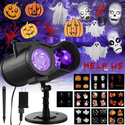 Black Moukeren Halloween Christmas Projector Lights Outdoor 2-in-1 Holiday Light Projector with 20 Slides Patterns 10 Colors Waterproof Halloween Xmas Party Yard Garden Decorations