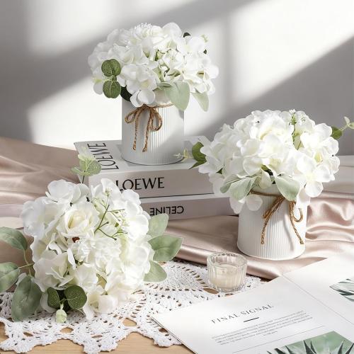 Auihiay 10PCS Flower Centerpieces for Tables, Hydrangea Artificial Flowers with Metal Vase, Artificial Rose Baby's Breath Flower Bouquets for Spring Wedding Bridal Tea Party Table Home Reception Decor