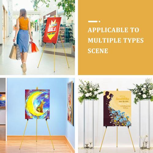 Display Artist Easel Stand - 63 Instant Tripod Collapsible Portable Floor Easel - Easy Folding Adjustable Art Poster Metal Stand for Display Show, Wedding, Painting - Gold