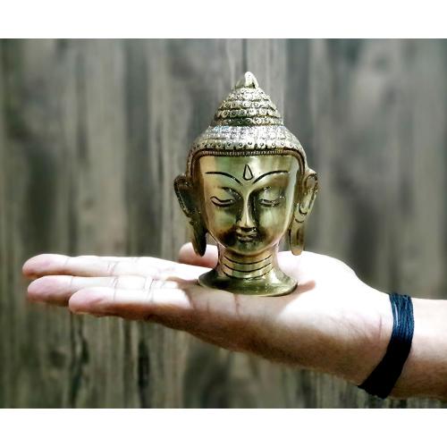 eSplanade Brass Buddha Face Showpiece | Big Buddha Head | Home Decor | Idol | Metal Statue | Figurine | Murti | Tibetan Buddhist Statue