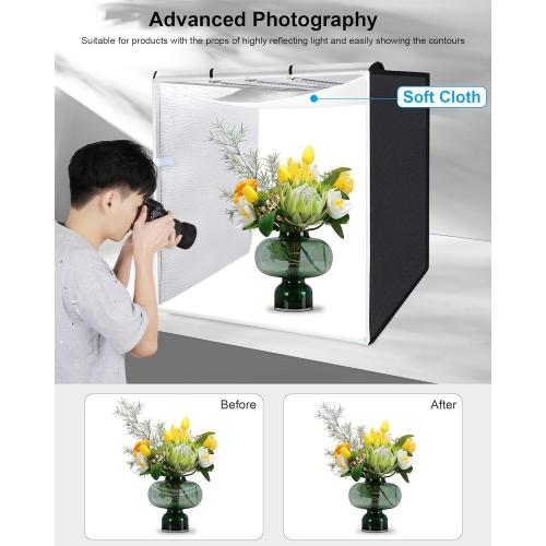 PULUZ 32x32 Light Box Photography, Large Photo Light Box with 3 Stepless Dimming Light Panel, 234 LED Beads, Professional Photo Booth Shooting Tent Kit with 4 Color Backdrops for Product Photography
