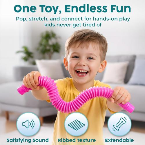 BUNMO Pop Tubes - Sensory Toys - Fidget Toys - Imaginative Play & Stimulating Creative Learning - Hours of Fun for Kids - Tons of Ways to Play - Non-Mouthable Toy 3  - 4 Pack Large