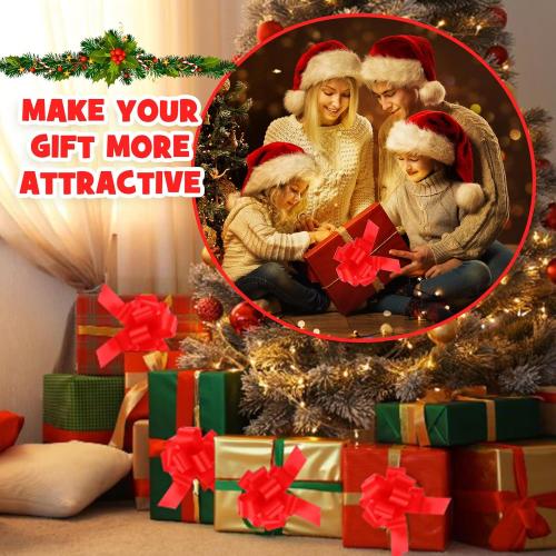 Poen 30 Pieces Christmas Pull Bows Gift Wrapping 5 Inch Large Ribbon Pull Bows Red for Holiday Gift Bag Box Basket Presents Birthday Wedding Xmas Wrap Accessory Decor