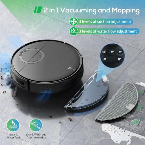Robot Vacuum and Mop Combo, 2 in 1 Mopping Robotic Vacuum Cleaner with Schedule, Wi-Fi/App/Remote, Strong Suction, Self-Charging, Slim, Ideal for Hard Floor, Pet Hair, Low-Pile Carpet