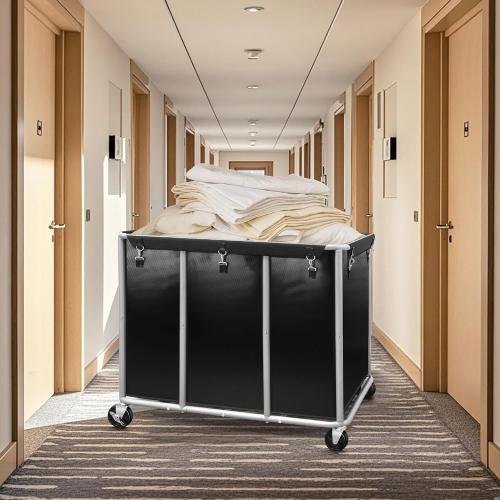 STORAGE MANIAC Commercial Laundry Cart with Wheels 420L Sturdy Steel Frame Heavy Duty Rolling Laundry Hamper on Wheels Big Laundry Basket with Removable Waterproof Liner Bag, 400 lbs Load, Black