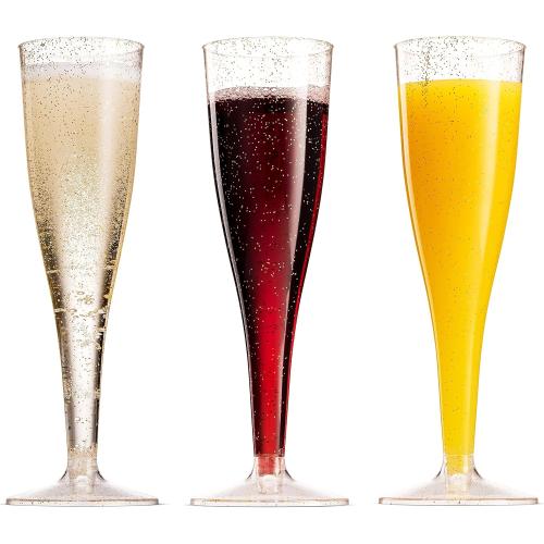 Munfix 100 Plastic Champagne Flutes - 5 Oz Disposable Clear Champagne Glasses for Parties, Mimosa Bar, Events, Wedding and Shower Party Supplies - Toasting Cocktail Cups