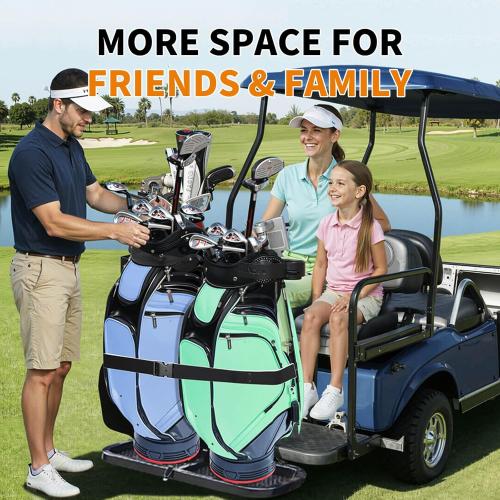 Foldable Golf Cart Bag Holder for EZGO/Club Car/Yamaha, Fits 8 Max & 24 Rear Safety Grab Bars, Triple-Point Stabilized, Stainless Steel Buckles, No-Drill Preinstalled Golf Cart Rear Seat Bag Holder