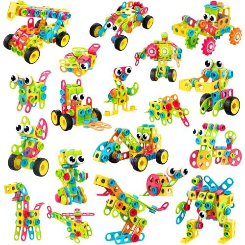 NXONE 195 PCS Educational STEM Toys for Boys and Girls Ages 3 4 5 6 7 8 9 10 Construction Building Blocks Toy Building Sets Kids Toys Creative Activities Games with Storage Box