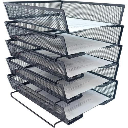 5 Tier Letter Tray Desk File Organizer,Metal Paper Organizer for Office Supplies,Black