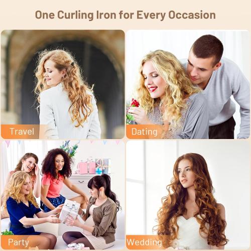 Dual Voltage Curling Iron 1 Inch Long Barrel–Ceramic Fast-Heating Hair Styling Tool for Short & Long Hair, Travel Curling Wand with 12 Levels Smart Temperature Control and Safety Glove
