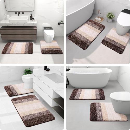 Brown Arotive Microfiber Bathroom Rugs, Shaggy Soft and Absorbent Bath Rug, Non-Slip, Thick Plush Machine Washable Dry Bath Mats for Bathroom, Tub and Shower, Brown