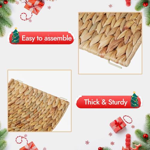 YANGQIHOME 28in Christmas Tree Collar, Rattan Tree Skirt, Woven Water Hyacinth Tree Base Cover for Home Decoration with Cord Cut-Out