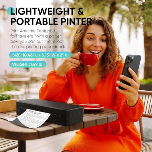 Portable Thermal Printer for Travel, Wireless Bluetooth Inkless Mini Printer w/ 300DPI , Supports 8.5 x 11 US Letter, Legal, A4 & A5 Paper, Compatible w/ Android, iOS, Laptop for Home, Office Use