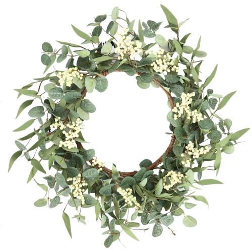 Pinkpum 20'' Eucalyptus Wreath for Front Door, Porch, Window - Green Decor for Home, Farmhouse - Spring, Summer, Fall, All Seasons