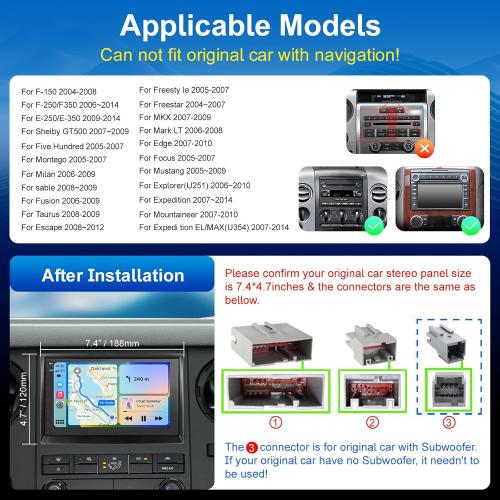 Car Radio for Ford F150/F250/F350 2004-2008 with Wireless Carplay Android Auto, 7 Inch IPS Touchscreen Android 2 64G Car Stereo with WiFi/DSP/Bluetooth/USB/SWC/FM,GPS Navigation