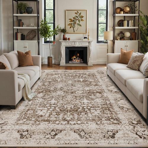 LUMI 8x12 Washable Area Rug for Living Room, Ultra Soft Traditional Vintage Rugs Non Slip with Rubber Backing, Low Profile, High Traffic, Stain Resistant Carpets, Ideal for Bedroom, Dining Room