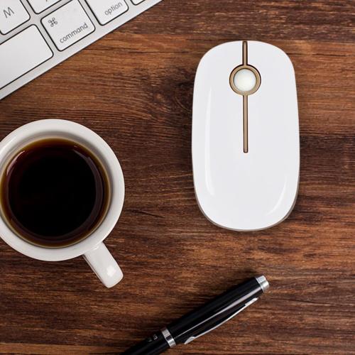 VssoPlor Wireless Mouse, 2.4G Slim Computer Laptop Mouse, White and Gold