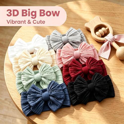 8 Pcs Baby Bows Headbands Soft Nylon Hairbands Super Elastic Headband Hair Accessories For Baby Girls Infant Toddler Essentials (8 Color-Warm)