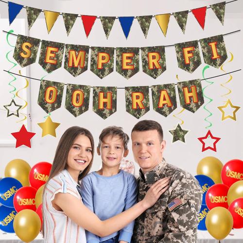 Holkcog Marines Party Decoration, Red, Gold, and Blue Featuring Military