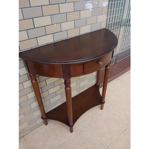 Solid Wood Console Table with Drawer, Semi-Circle Entryway Storage Shelf, Half-Moon Porch Table Side Elegant Vintage Sofa for Living Room (Walnut-Colored (23.6 L x 11.8 W x 31.5 H))